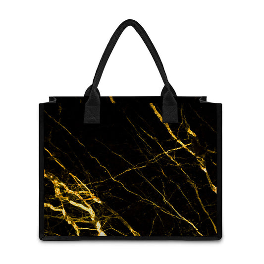 Black Gold Scratch Marble Print Canvas Tote Bag