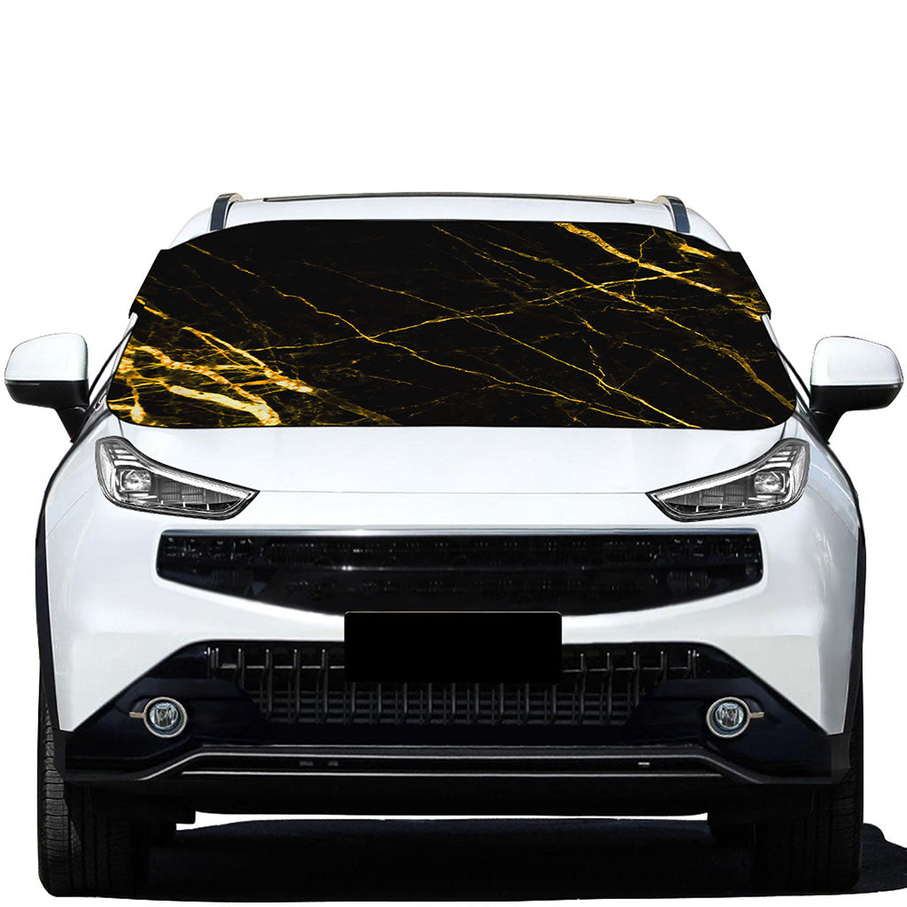 Black Gold Scratch Marble Print Car Windshield Snow Cover