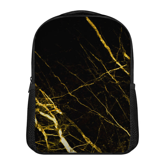 Black Gold Scratch Marble Print Casual Backpack