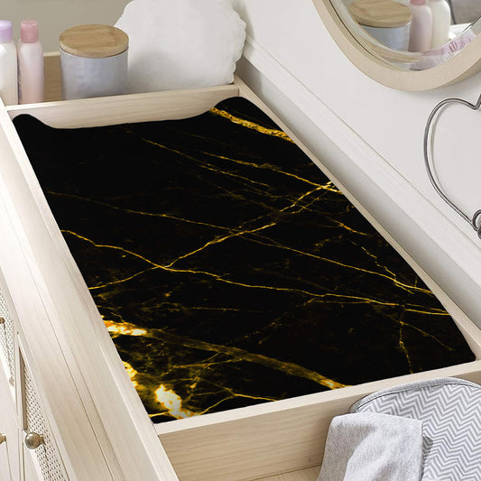 Black Gold Scratch Marble Print Changing Pad Cover