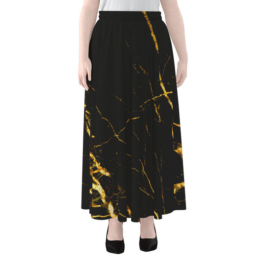 Black Gold Scratch Marble Print Chiffon Maxi Skirt