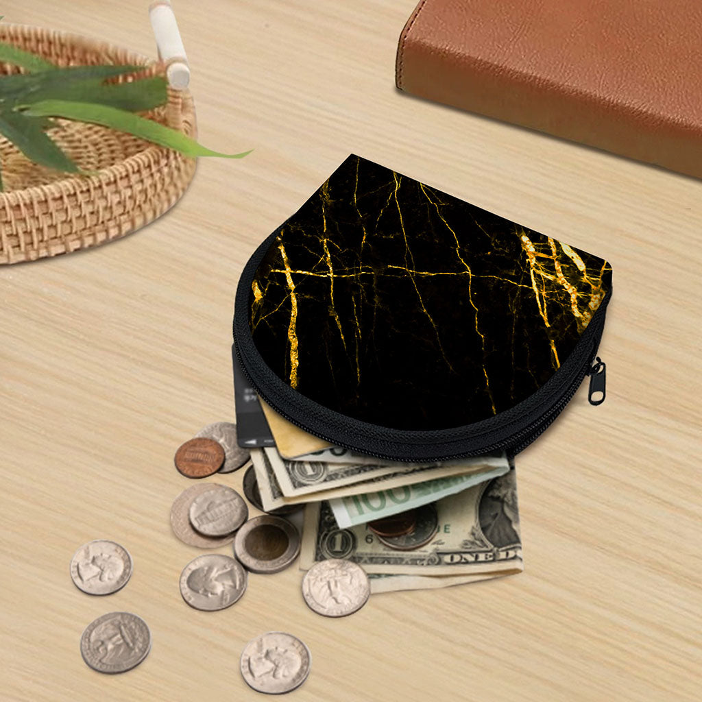 Black Gold Scratch Marble Print Coin Purse