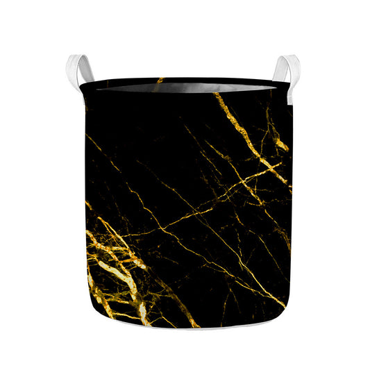 Black Gold Scratch Marble Print Collapsible Laundry Basket