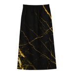 Black Gold Scratch Marble Print Cotton Front Slit Maxi Skirt