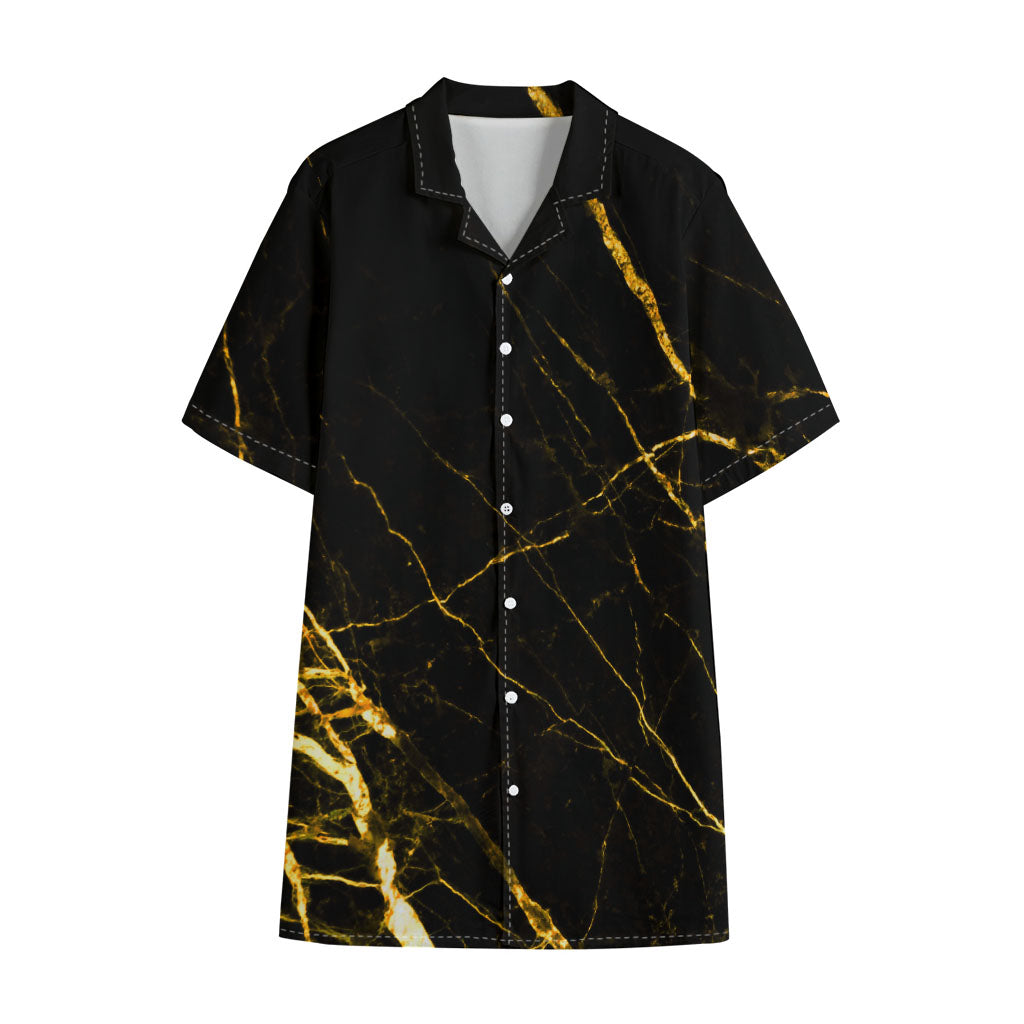 Black Gold Scratch Marble Print Cotton Hawaiian Shirt