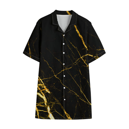Black Gold Scratch Marble Print Cotton Hawaiian Shirt