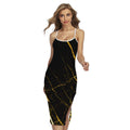 Black Gold Scratch Marble Print Cross Back Cami Dress