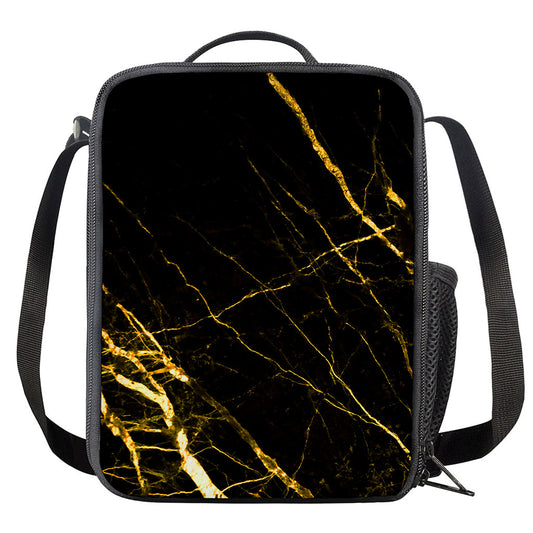 Black Gold Scratch Marble Print Crossbody Lunch Bag