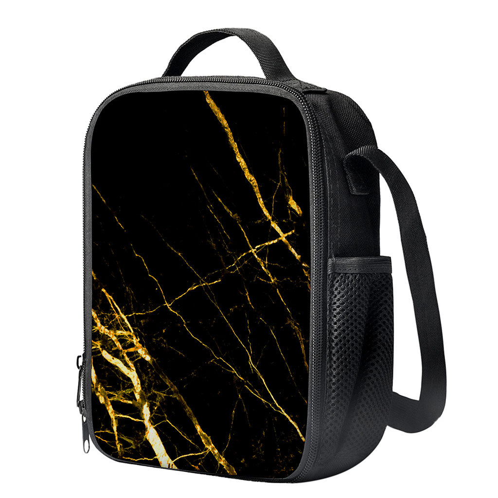 Black Gold Scratch Marble Print Crossbody Lunch Bag