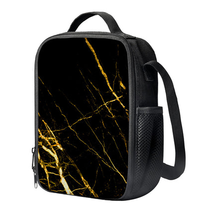Black Gold Scratch Marble Print Crossbody Lunch Bag