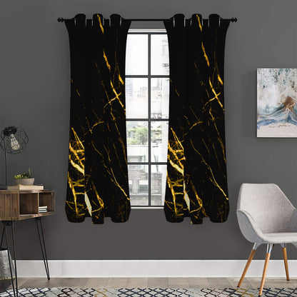 Black Gold Scratch Marble Print Curtain
