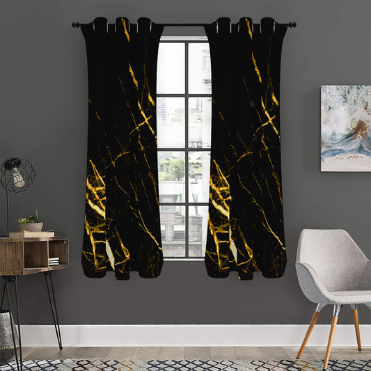 Black Gold Scratch Marble Print Curtain