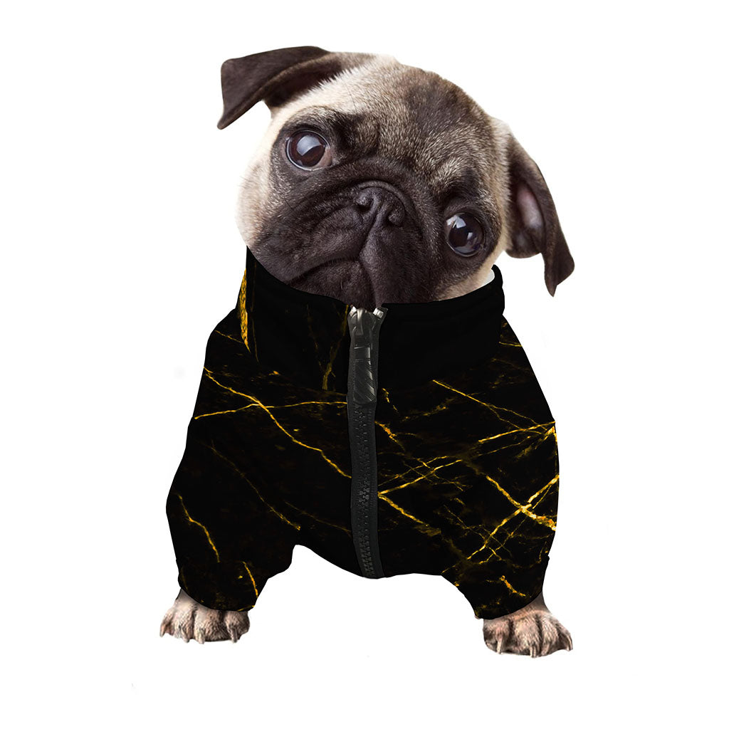 Black Gold Scratch Marble Print Dog Zip Up Jacket