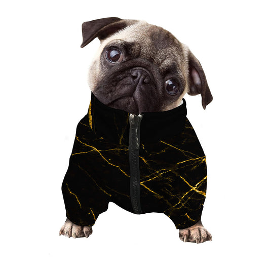 Black Gold Scratch Marble Print Dog Zip Up Jacket