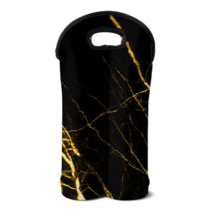 Black Gold Scratch Marble Print Double Neoprene Wine Tote