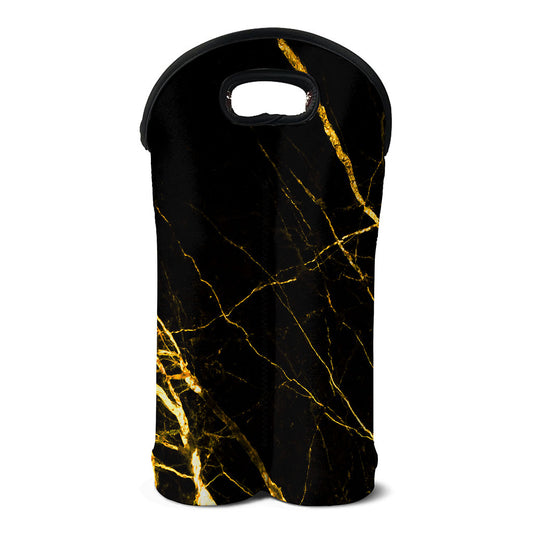 Black Gold Scratch Marble Print Double Neoprene Wine Tote