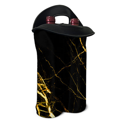 Black Gold Scratch Marble Print Double Neoprene Wine Tote