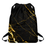 Black Gold Scratch Marble Print Drawstring Backpack