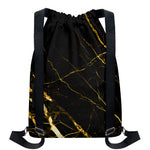 Black Gold Scratch Marble Print Drawstring Backpack