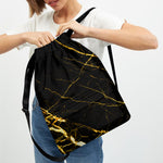 Black Gold Scratch Marble Print Drawstring Backpack