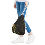 Black Gold Scratch Marble Print Drawstring Bag