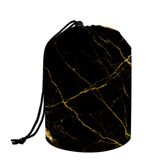 Black Gold Scratch Marble Print Drawstring Makeup Bag