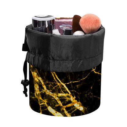 Black Gold Scratch Marble Print Drawstring Makeup Bag