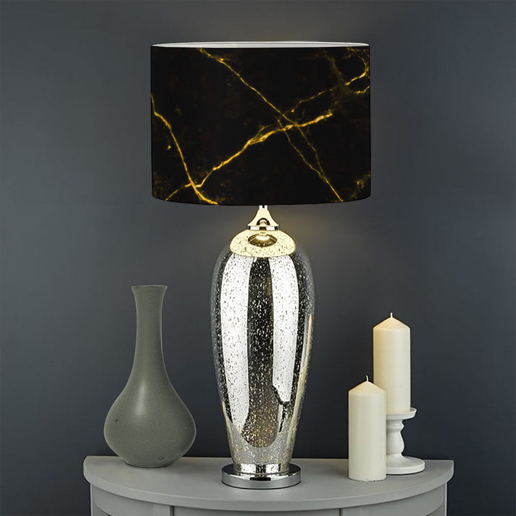 Black Gold Scratch Marble Print Drum Lamp Shade