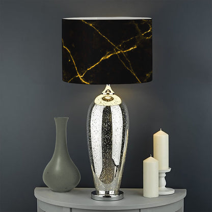 Black Gold Scratch Marble Print Drum Lamp Shade