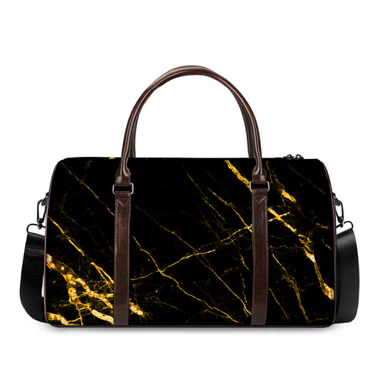 Black Gold Scratch Marble Print Duffle Bag