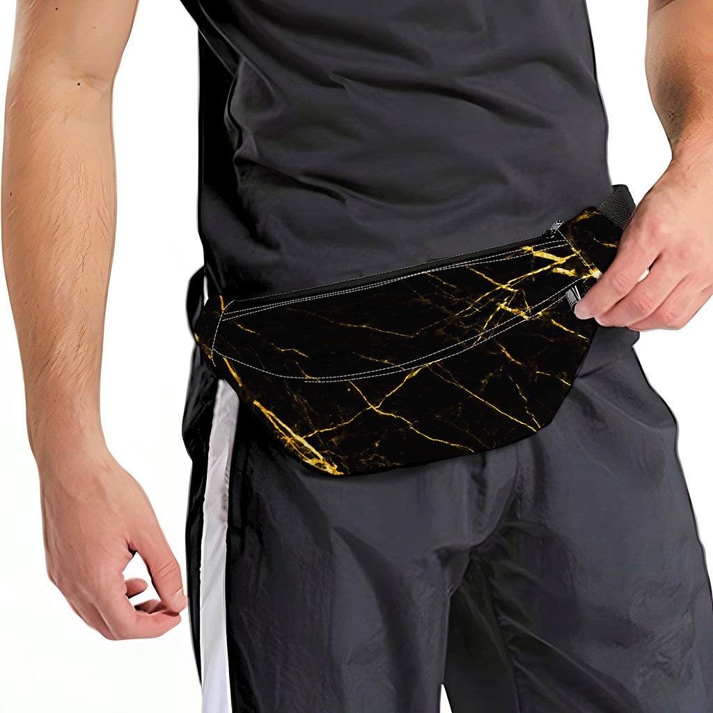 Black Gold Scratch Marble Print Fanny Pack