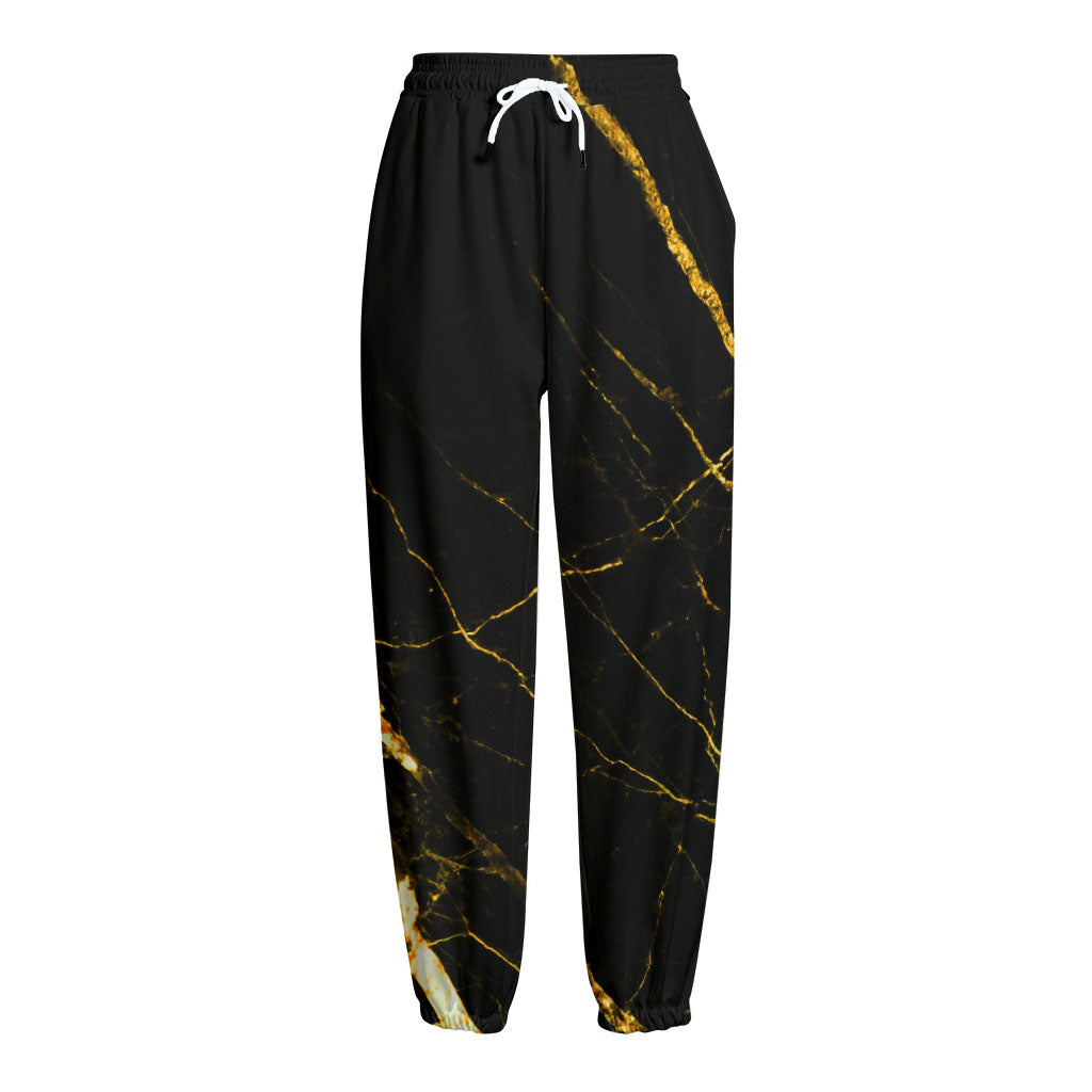 Black Gold Scratch Marble Print Fleece Lined Knit Pants