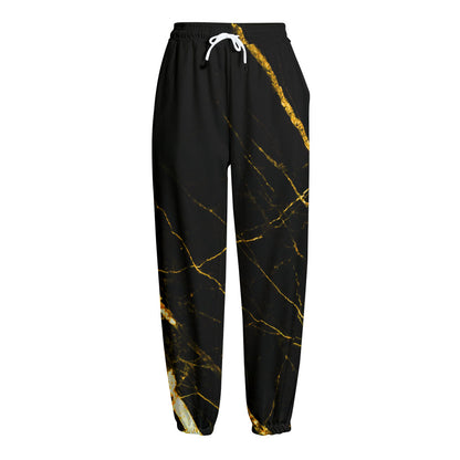 Black Gold Scratch Marble Print Fleece Lined Knit Pants