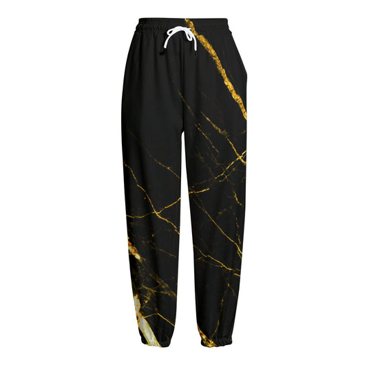 Black Gold Scratch Marble Print Fleece Lined Knit Pants