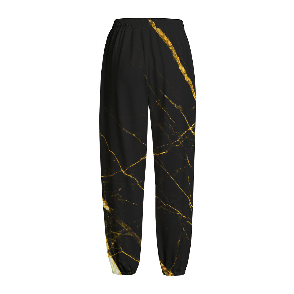 Black Gold Scratch Marble Print Fleece Lined Knit Pants