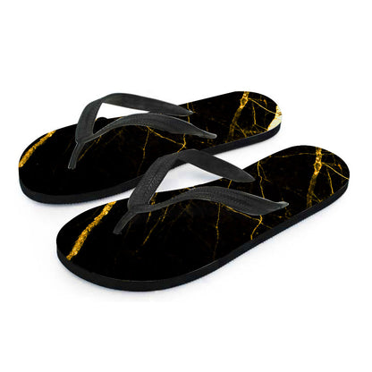 Black Gold Scratch Marble Print Flip Flops