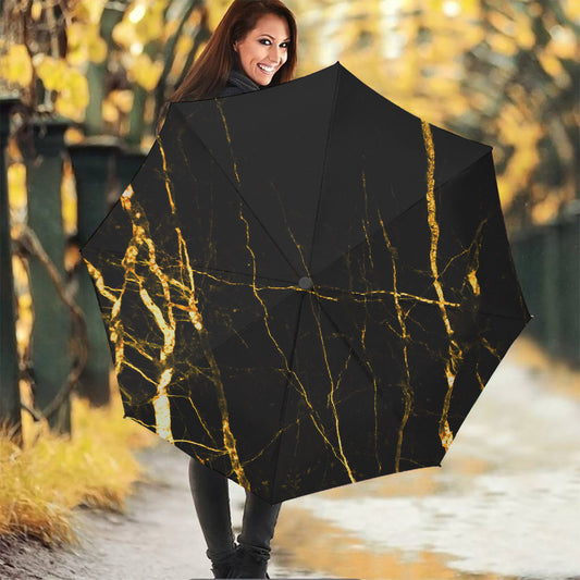 Black Gold Scratch Marble Print Foldable Umbrella