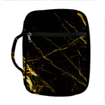Black Gold Scratch Marble Print Front Pocket Bible Bag