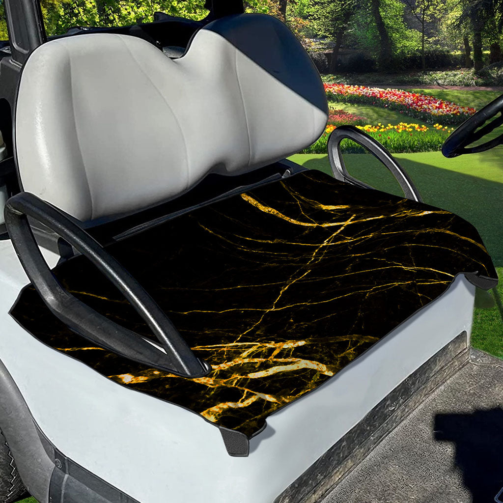 Black Gold Scratch Marble Print Golf Cart Seat Cover