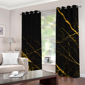 Black Gold Scratch Marble Print Grommet Curtains