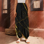Black Gold Scratch Marble Print Harem Pants