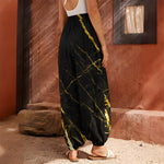 Black Gold Scratch Marble Print Harem Pants