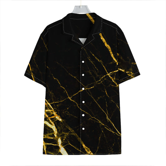 Black Gold Scratch Marble Print Hawaiian Shirt