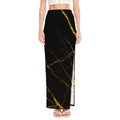 Black Gold Scratch Marble Print High Slit Maxi Skirt
