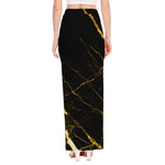 Black Gold Scratch Marble Print High Slit Maxi Skirt