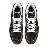 Black Gold Scratch Marble Print High Top Leather Sneakers