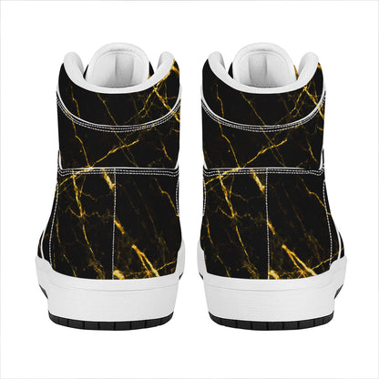 Black Gold Scratch Marble Print High Top Leather Sneakers