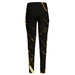 Black Gold Scratch Marble Print High-Waisted Pocket Leggings