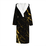 Black Gold Scratch Marble Print Hooded Bathrobe