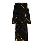Black Gold Scratch Marble Print Hooded Bathrobe